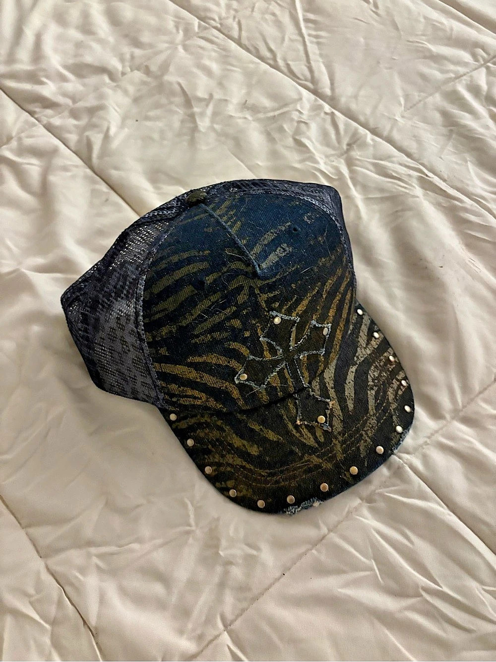 Ninth Hall Black Animal Print Studded Trucker Hat